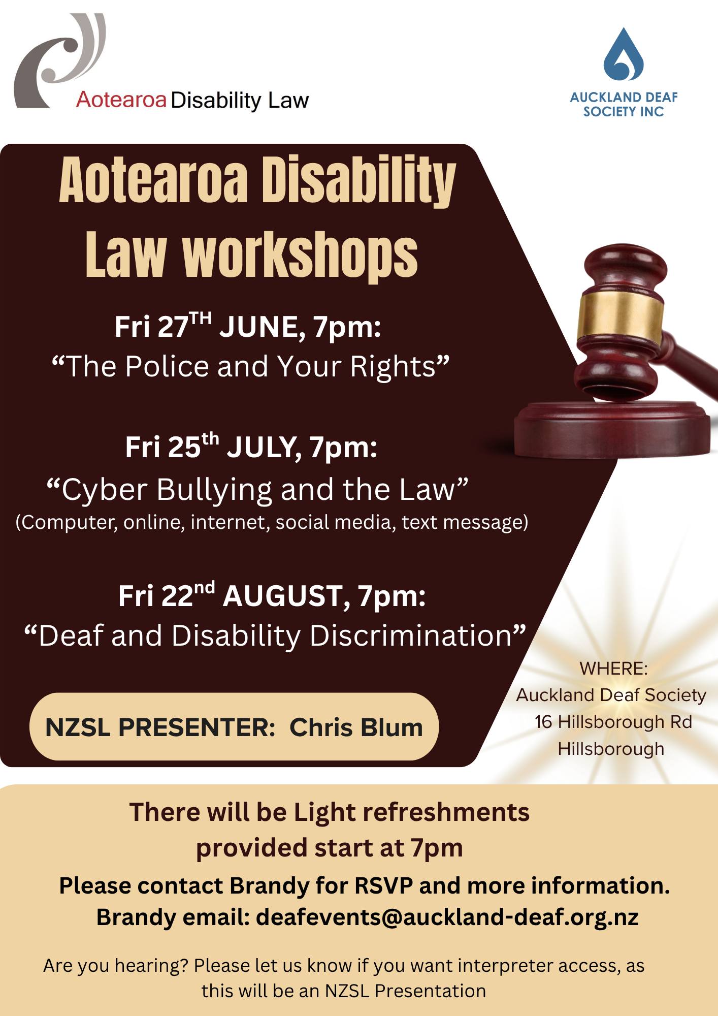 Aotearoa Disability Law Workshops - Auckland Deaf Society